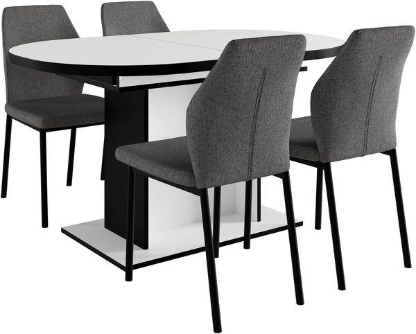 OTTO home Essgruppe Basel, Tischgruppe mit 4 Stühlen, Esstisch ausziehbar 140 - 180 cm, (Set, 5-tlg, Otto's DAUERTIEFPREIS), BESTSELLER, Sitzgruppe, Tisch, Stühle, ovale Tischplatte, Säulentisch