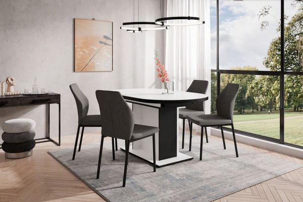 OTTO home Essgruppe Basel, Tischgruppe mit 4 Stühlen, Esstisch ausziehbar 140 - 180 cm, (Set, 5-tlg, Otto's DAUERTIEFPREIS), BESTSELLER, Sitzgruppe, Tisch, Stühle, ovale Tischplatte, Säulentisch