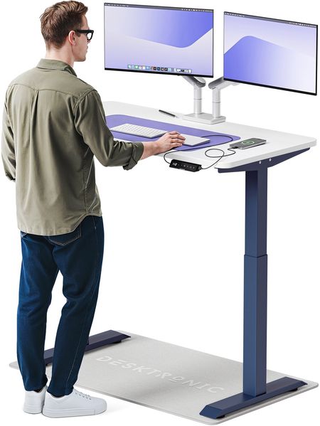 Desktronic HomeOne Elektrisch höhenverstellbarer Schreibtisch 120x60cm Blau/Weiß mit Memory-Funktion, Anti-Kollisions Technologie, USB-A und USB-C-Ladeanschlüssen
