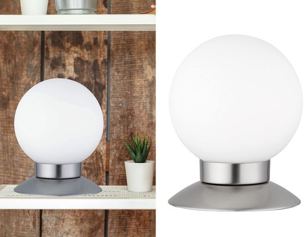 2er SET LED Tischlampen Silber Glasschirm Weiß, Touchdimmer, Höhe 13cm