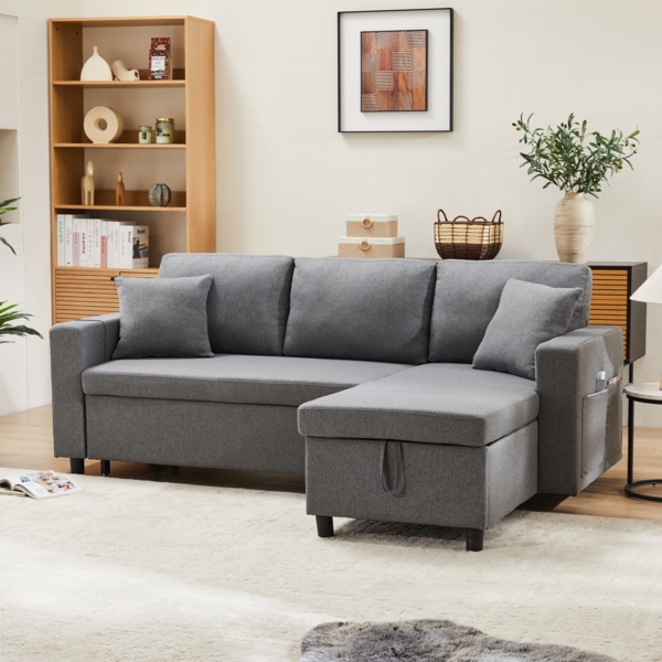 L-förmiges Schlafsofa 219,5x142,5x83 cm Dark Gray, mit Stauraum & austauschbarer Chaiselongue