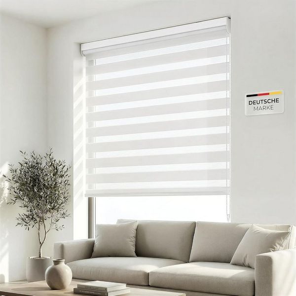 Doppelrollo Premium Doppelrollo / Duo Rollo, 80 x 175 cm, weiß, Victoria M, blickdicht, ohne Bohren, freihängend, verschraubt, Lichtdurchlässig und verdunkelnd mit Kettenzug Wand- o. Deckenmontage