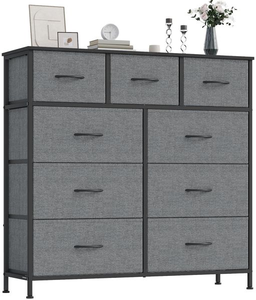 SONGMICS BELLAH Kollektion - Kommode, Schrank, Aufbewahrungsschrank, Stahl, für Schlafzimmer, Flur, Wohnzimmer, 9 Schubladen, modern, schiefergrau LGS324G101