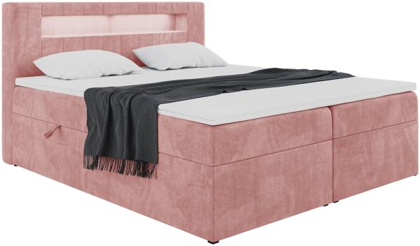 MEBLINI Boxspringbett ASPIN 120x200 cm mit Bettkasten und LED - H3/Rosa Samt Polsterbett - Doppelbett mit Topper & Taschenfederkern-Matratze