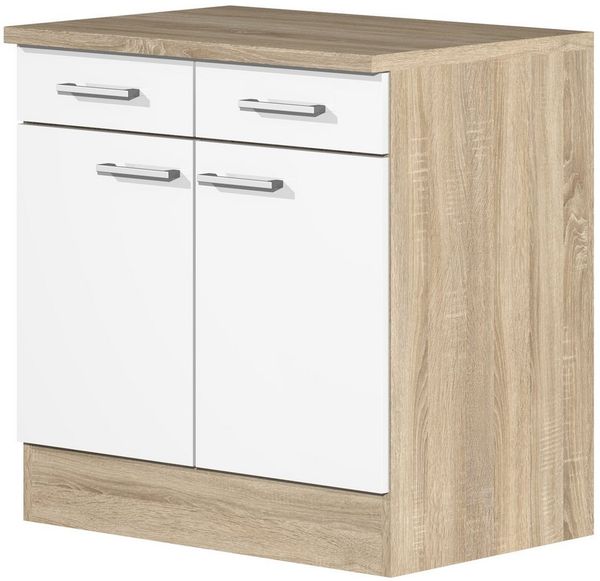 Flex-Well Unterschrank Küchenunterschrank - 80 cm breit - Weiß Sonoma Eiche – Salerno