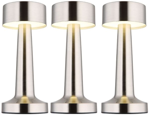 3x LED Tischleuchte, nickel matt, Touchdimmer, Akku, H 21 cm
