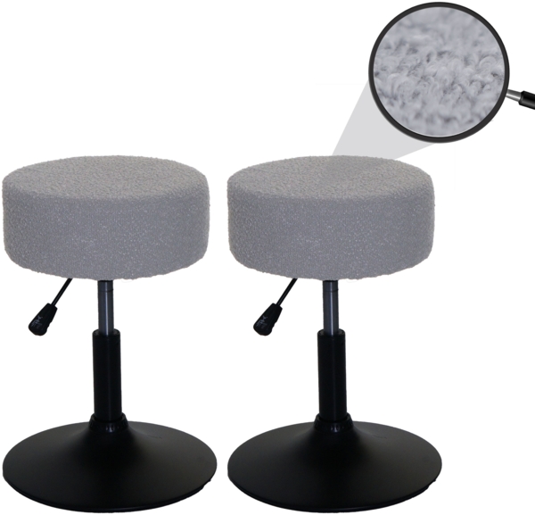 2er-Set Hocker HWC-C22, Sitzhocker Schminkhocker, höhenverstellbar drehbar Ø 37cm Stoff Bouclé 450g/m² FSC® ~ grau