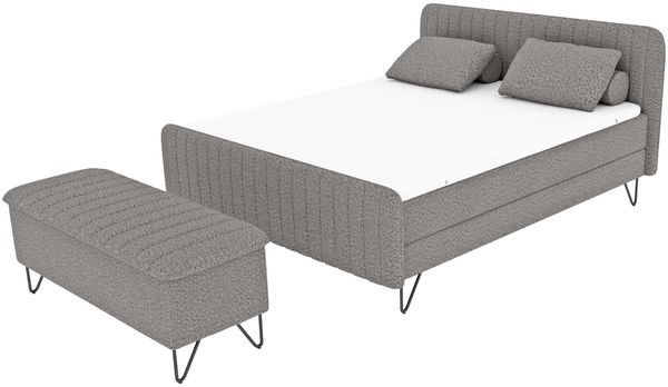 Boxspringbett Aurelio Hocker - Boucle-Stoff - grau - 180x200 cm
