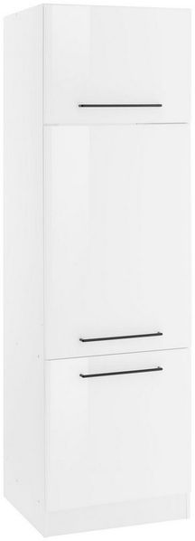 KOCHSTATION Kühlumbauschrank KS-Tulsa 60 cm breit, 200 cm hoch, 3 Türen, schwarzer Metallgriff