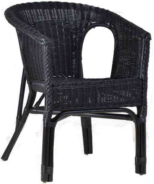 MiaMöbel Rattanstuhl 'Mina' schwarz Rattan Landhaus