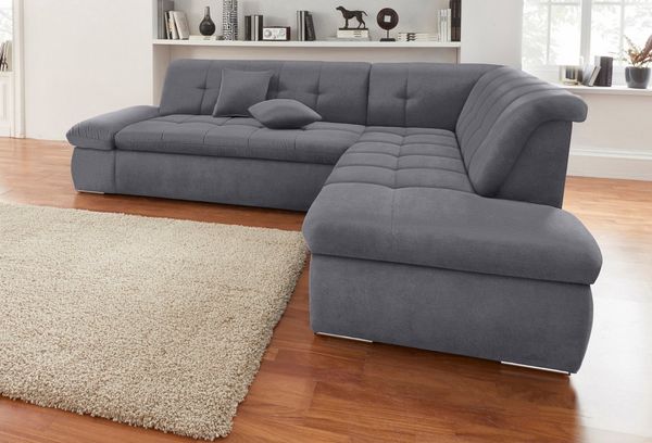 DOMO collection Ecksofa Moric Luxus incl. Zierkissen B/T/H: 273/216/80 cm, XXL, L-Form, bis 140kg pro Sitzplatz belastbar, Ottomanen-Abschluss
