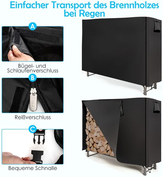 Kaminholzregal Aussen Metall 153 x 35,5 x 122,5 cm Brennholzregal mit wasserdichter Abdeckung Bild 4