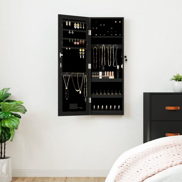 vidaXL Spiegel-Schmuckschrank mit LED-Beleuchtung Wandmontage Schwarz 353251