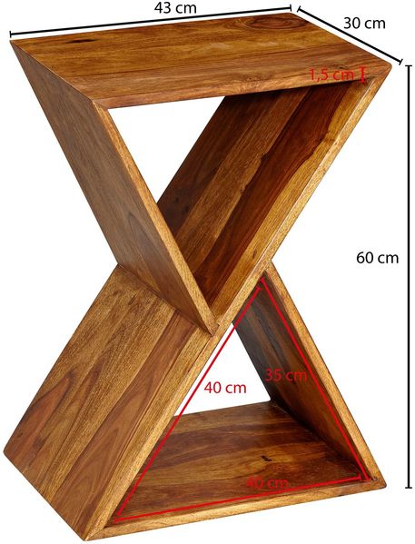 Wohnling Beistelltisch X-Form 43 x 60 x 30 cm Sheesham Massivholz Anstelltisch Bild 8