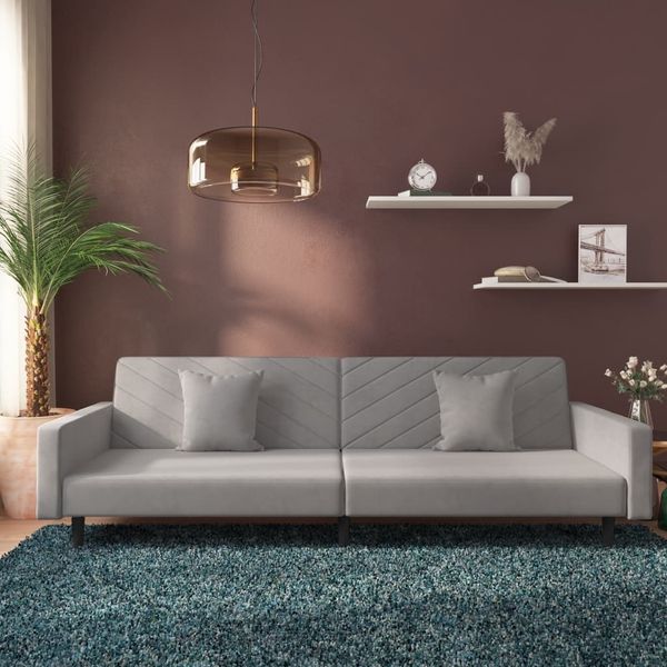 vidaXL Schlafsofa 2-Sitzer mit 2 Kissen Hellgrau Samt 375918