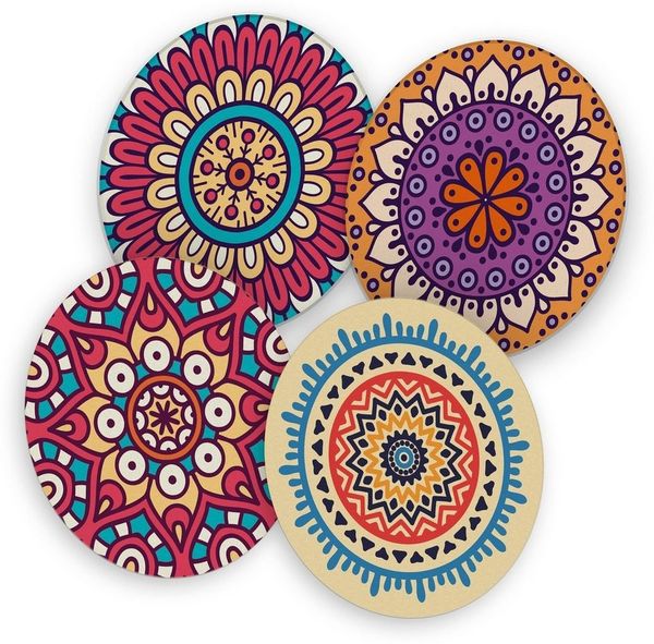itenga Bierdeckel itenga 40x Bierdeckel Mandala I Bunt I 4 Motive I Untersetzer I 10,7cm