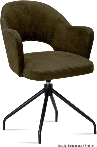 Armlehnstuhl drehbar (6er-Set) Dorcas 59x87x61 Schwarz/Khaki