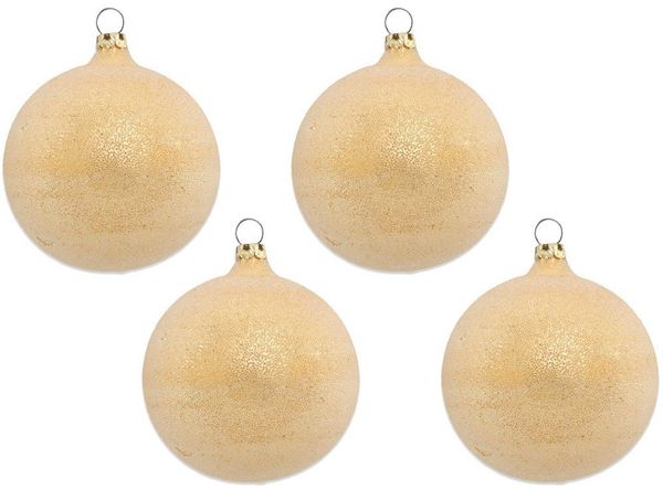 Thüringer Glasdesign Weihnachtsbaumkugel Perlentau Gold Ø 6 cm (4 Stück) - Glas Christbaumkugeln Made in Germany (4 St), Mundgeblasen