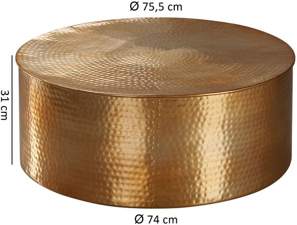 Wohnling Couchtisch RAHIM 75 x 31 x 75 cm Aluminium Beistelltisch orientalisch rund, Gold Bild 7