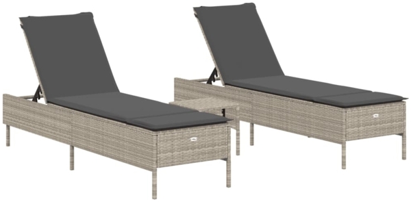 vidaXL 3-tlg. Sonnenliegen-Set mit Auflage Hellgrau Poly Rattan 3284268