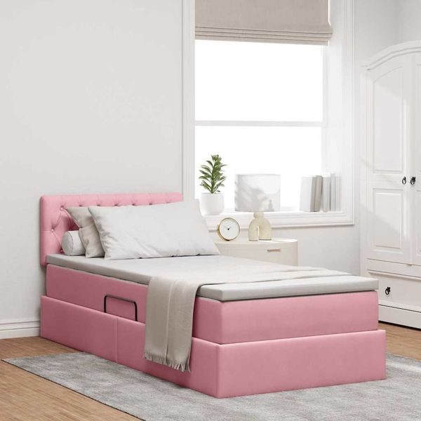 vidaXL Bett mit Stauraum und LED mit Matratze Rosa 100 x 200 cm Samt 3371438