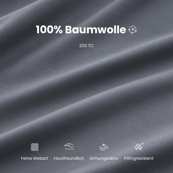 Topfinel Bettwäsche 135 x 200 baumwolle weich hautfreundlich Allergiker Baby ganzjährig, Baumwolle, 3 teilig, bettwäsche-sets 240 X 220 mit reißverschluss grau Einfarbig Modern