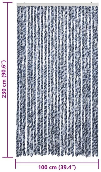 vidaXL Fliegenvorhang Blau und Weiß 100x230 cm Chenille 377372 Bild 7