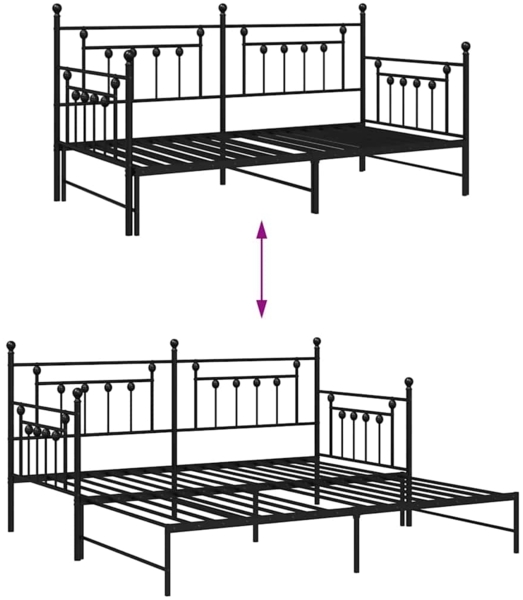 vidaXL Tagesbettrahmen mit Kopfteil Schwarz 90 x 190 cm Stahl 42002665 Bild 9