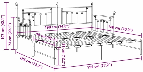vidaXL Tagesbettrahmen mit Kopfteil Schwarz 90 x 190 cm Stahl 42002665 Bild 10