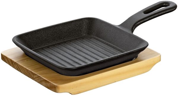 Küchenprofi BBQ Grill-/Servierpfanne mit Holzbrett, 23 x 13,5 x 5,5 cm