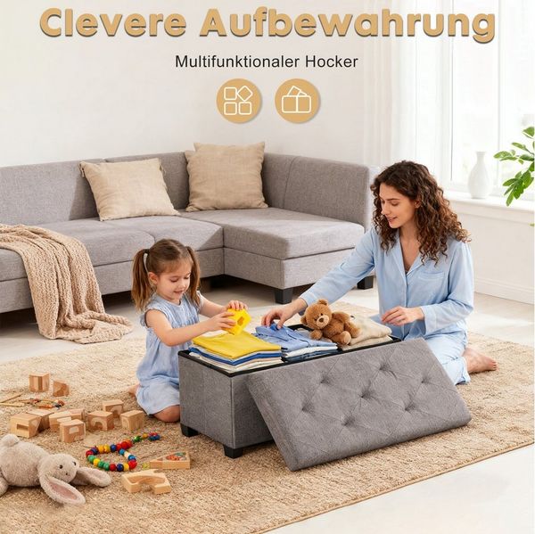 ANYSUN Sitzbank schlafzimmer mit Stauraum, gepolsterter Sitzhocker bis 300 kg, mit Holzbeinen, 88 L, Leinenoptik