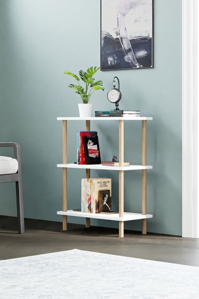 Bücherregal mit 3 Ablagen und Holzfüßen 45 x 30 x /74 cm Spanplatte Weiß 89866657 [en. casa] Bild 2