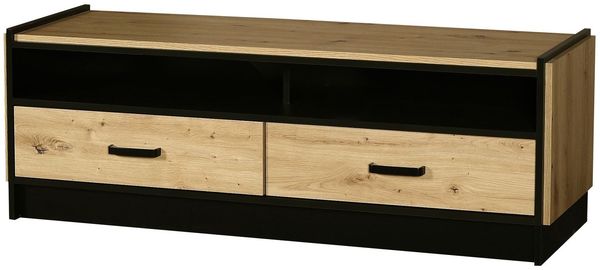 TV Board Karia 142 cm Anbauwand Schrankwand Esszimmer Eiche Artisan + Schwarz