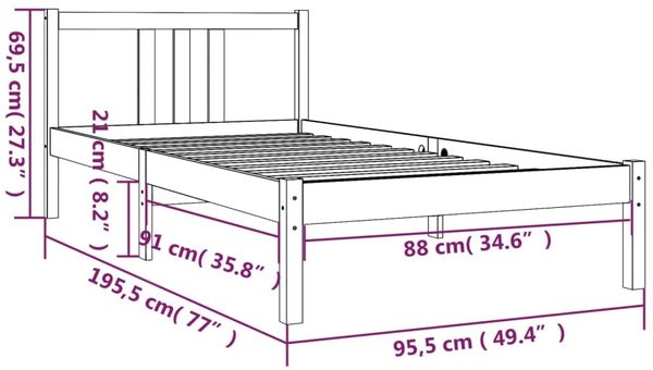Massivholzbett 90x190 cm 3FT Single [814849] Bild 9