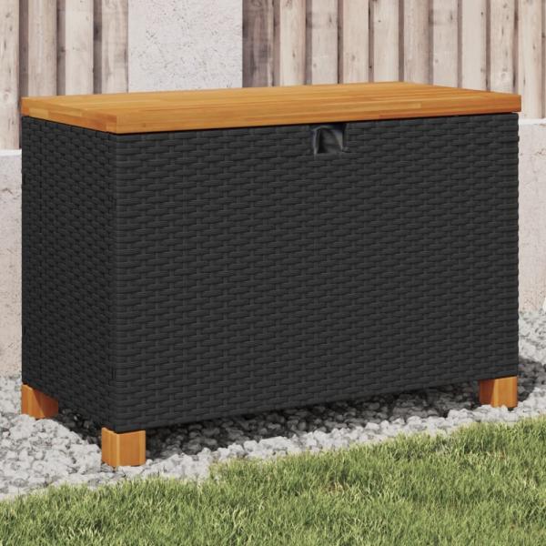 vidaXL Garten-Auflagenbox Schwarz 80x40x48 cm Poly Rattan Akazienholz 366282