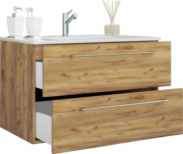 VCM Badmöbel Waschtisch Badinos 917122 Honig-Eiche H. 52 x B. 80 x T. 46 cm