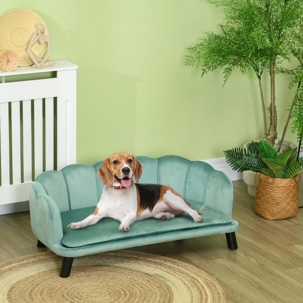 Hundesofa Hundebett erhöht groß mit Polsterung 25kg Massivholzbeine Perlenschalen Design