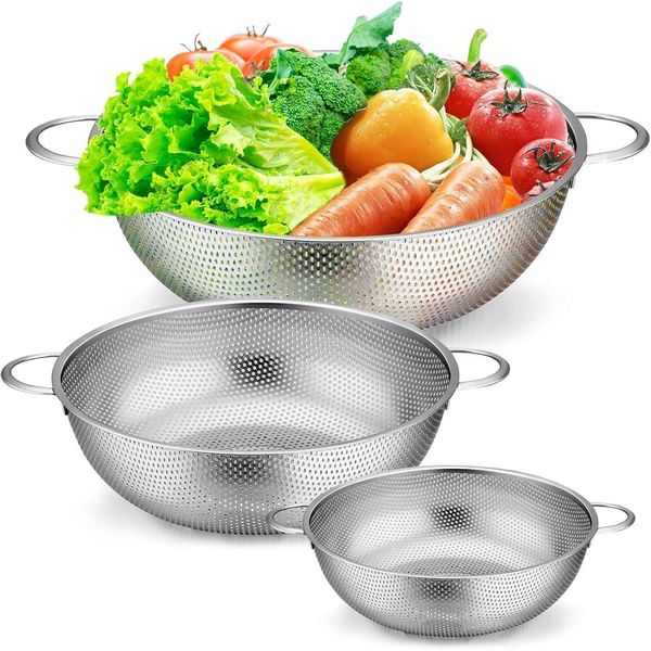Edelstahl Nudelsieb Küchensieb 3er Set Mikroperforiert 28cm/22cm/16cm
