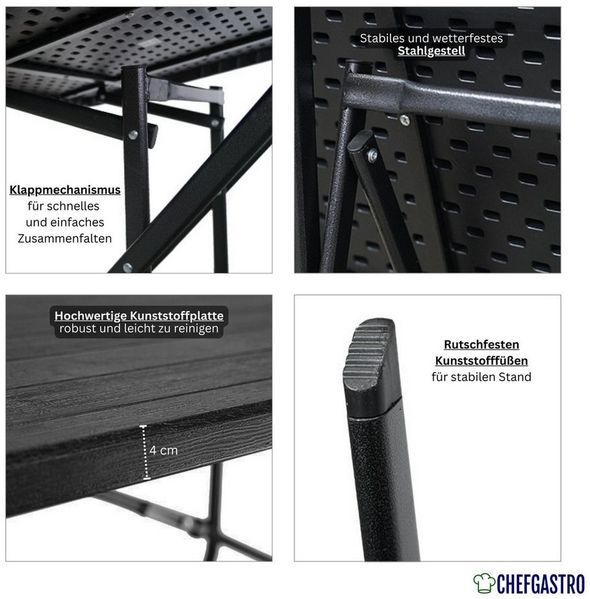 CHEFGASTRO Balkontisch klappbar 78x78 cm Gartentisch wetterfest 4 Personen Kunststoff Holz Optik Schwarz Campingtisch Outdoor Klapptisch Klein Balkonmöbel Bistrotisch für Garten Terrasse Balkon Bild 3