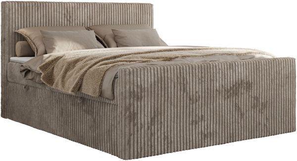 Boxspringbett, Doppelbett mit zwei Bettkästen und hohem Kopfteil aus Cordstoff - TILIANO DUO - 160 x 200 cm - Hellbraun Cord - H3 Bild 5