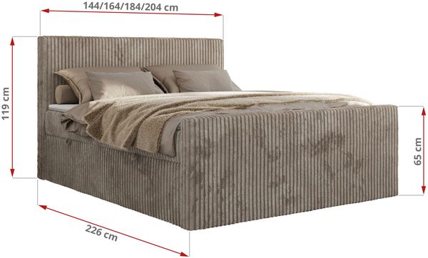 Boxspringbett, Doppelbett mit zwei Bettkästen und hohem Kopfteil aus Cordstoff - TILIANO DUO - 160 x 200 cm - Hellbraun Cord - H3 Bild 6
