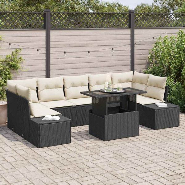 vidaXL Garten-Sofa-Set mit Kissen 8 pcs Schwarz und Creme 3357870