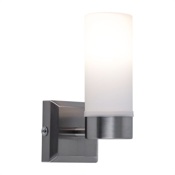 LED Wandleuchte, IP44, Glas opal, nickel-matt, H 18,5 cm