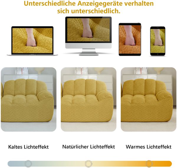 Modulares Sofa aus Granuliertem Fleece, U-/L-Form, mit Ottomane, 228x165x79 cm, gelb Bild 6