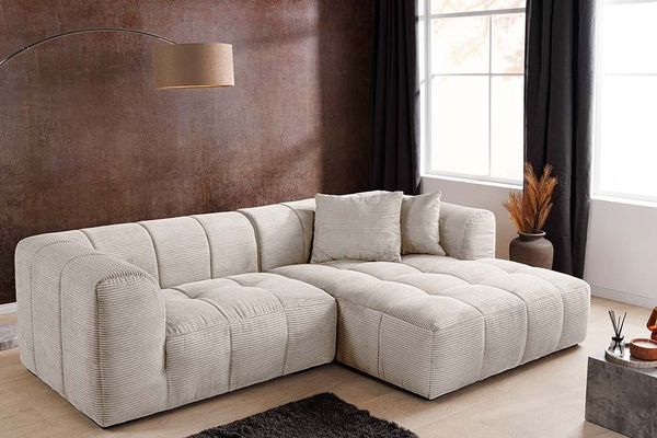 riess-ambiente Ecksofa ZERO GRAVITY 240cm beige - Cord, Rundumbezug, Ottomane beidseitig, Einzelartikel 1 Teile, Gemütlicher 3-Sitzer - ideal für Wohn- und Esszimmer oder Loft-Wohnung