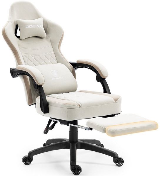 Dowinx Gaming-Stuhl Stoff mit Taschenfederkissen, Gaming Sessel mit Fußstütze, Ergonomischer Bürostuhl
