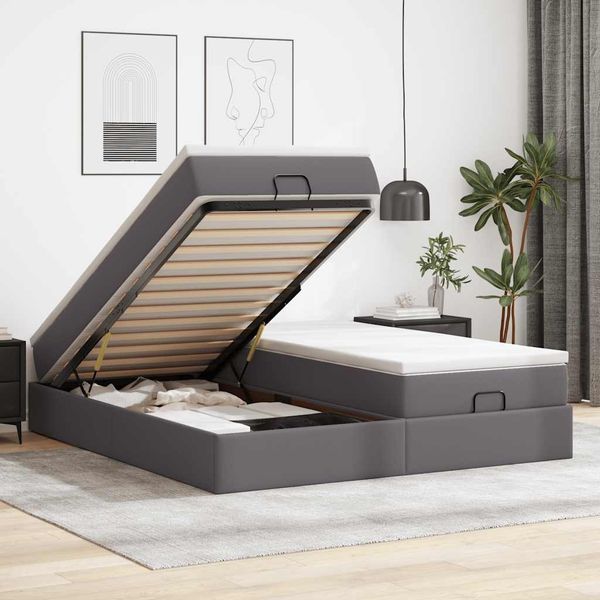 vidaXL Ottoman-Bett mit Matratzen Grau 180x200 cm Kunstleder 3311227