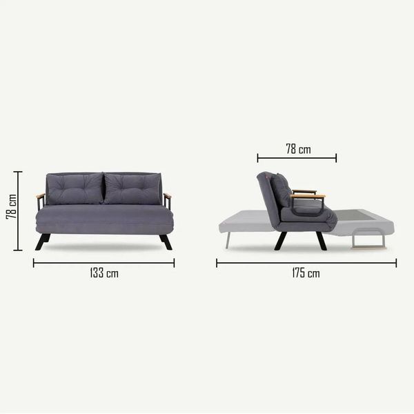 Dmora 2-Sitzer Schlafsofa Calvin, Verwandelbares Sofa, Lineare Stoffstruktur, Schlafsessel mit Stauraum, 133x78 h78 cm, Gelb Bild 3