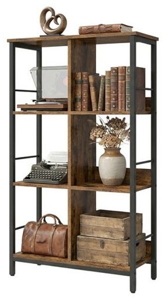 VASAGLE Regal mit 3 Ebenen, 6 Fächern, Bücherregal, Standregal, braun-schwarz