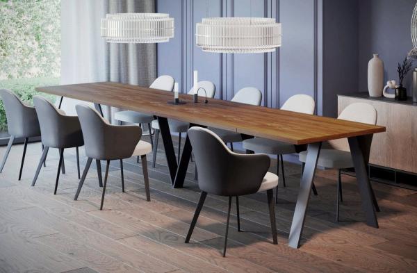 XXL Esstisch Lungo 130-405cm, ausziehbar, erweiterbar, Metallgestell, für 12 Personen, extra lang/groß, stabil (Stirling Eiche)